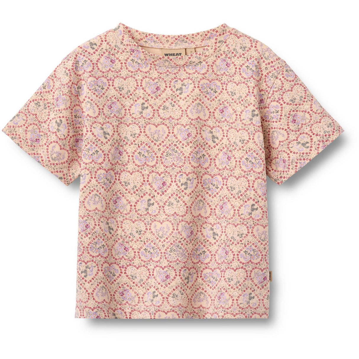 Wheat Magenta Heart Flowers 2 T-Shirt S/S Ella