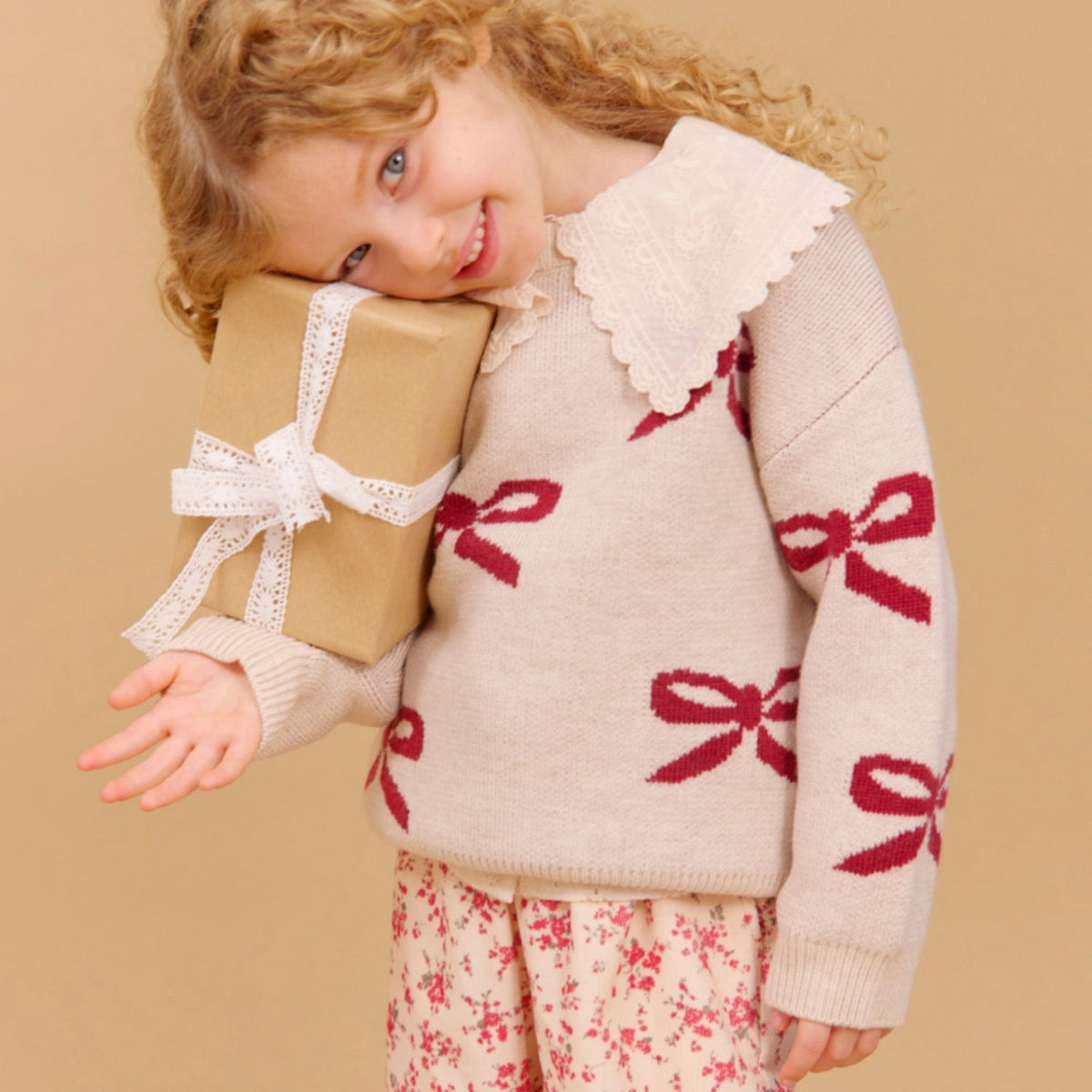 Wheat Eggshell Jacquard Pullover Bow