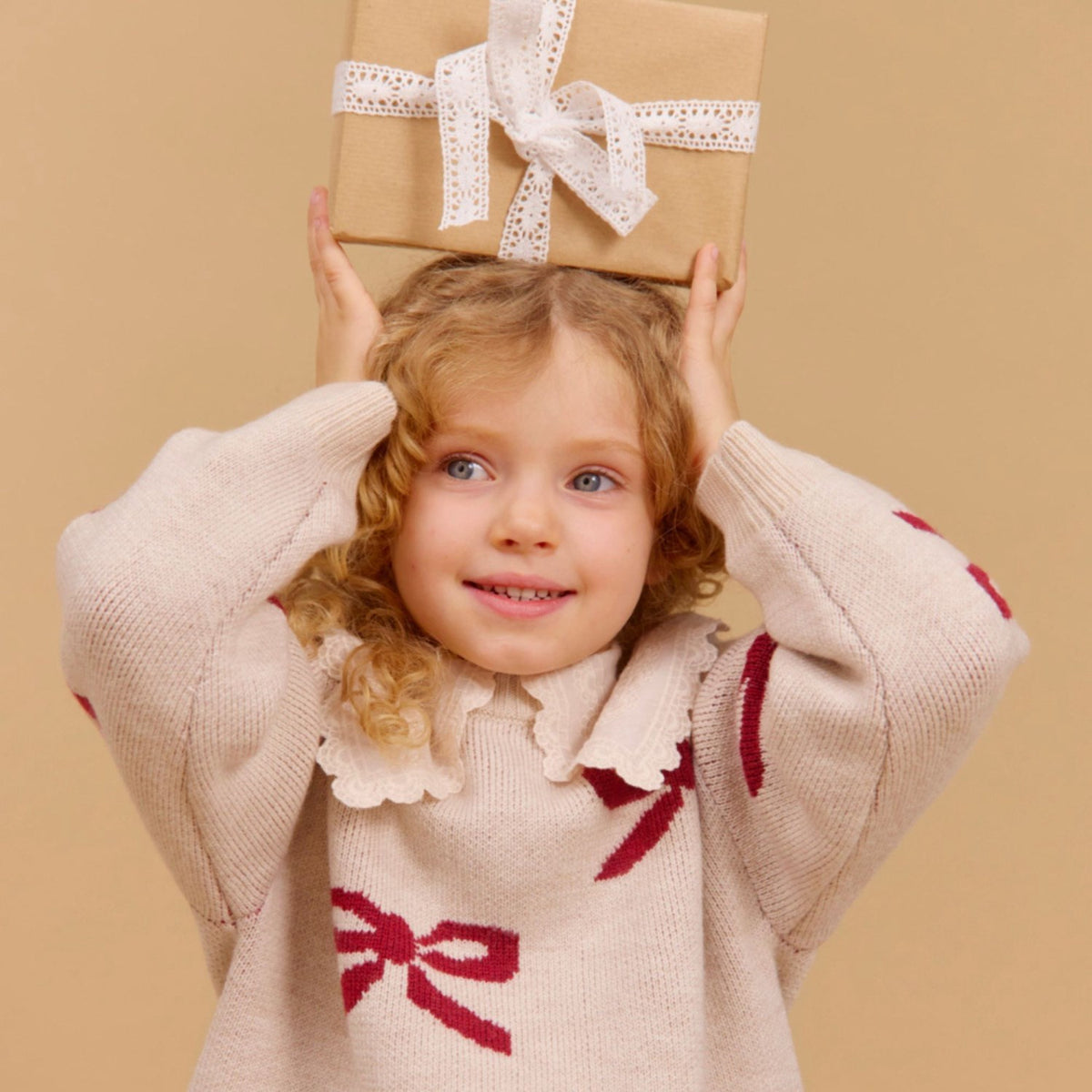 Wheat Eggshell Jacquard Pullover Bow