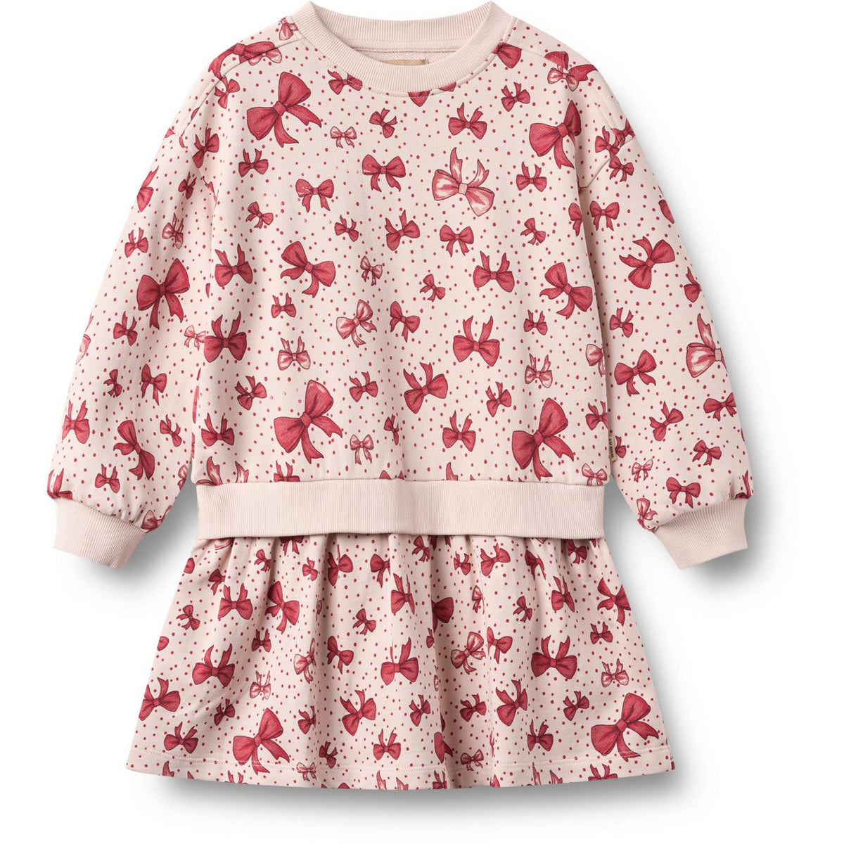 Wheat Almond Peach Bows Sweat Dress L/S Maggie