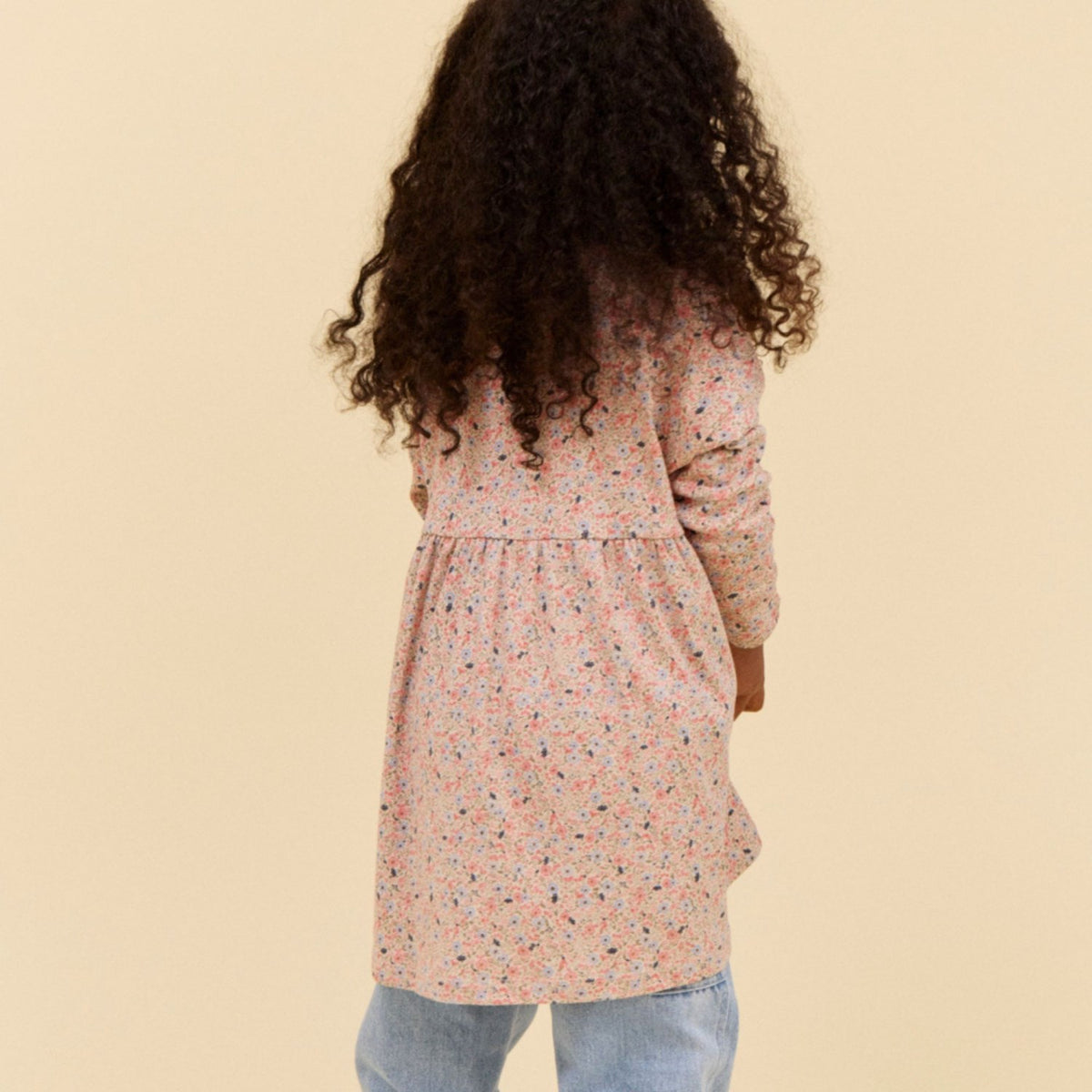 Wheat Grey Cloud Flowers Jersey Dress L/S Emmy