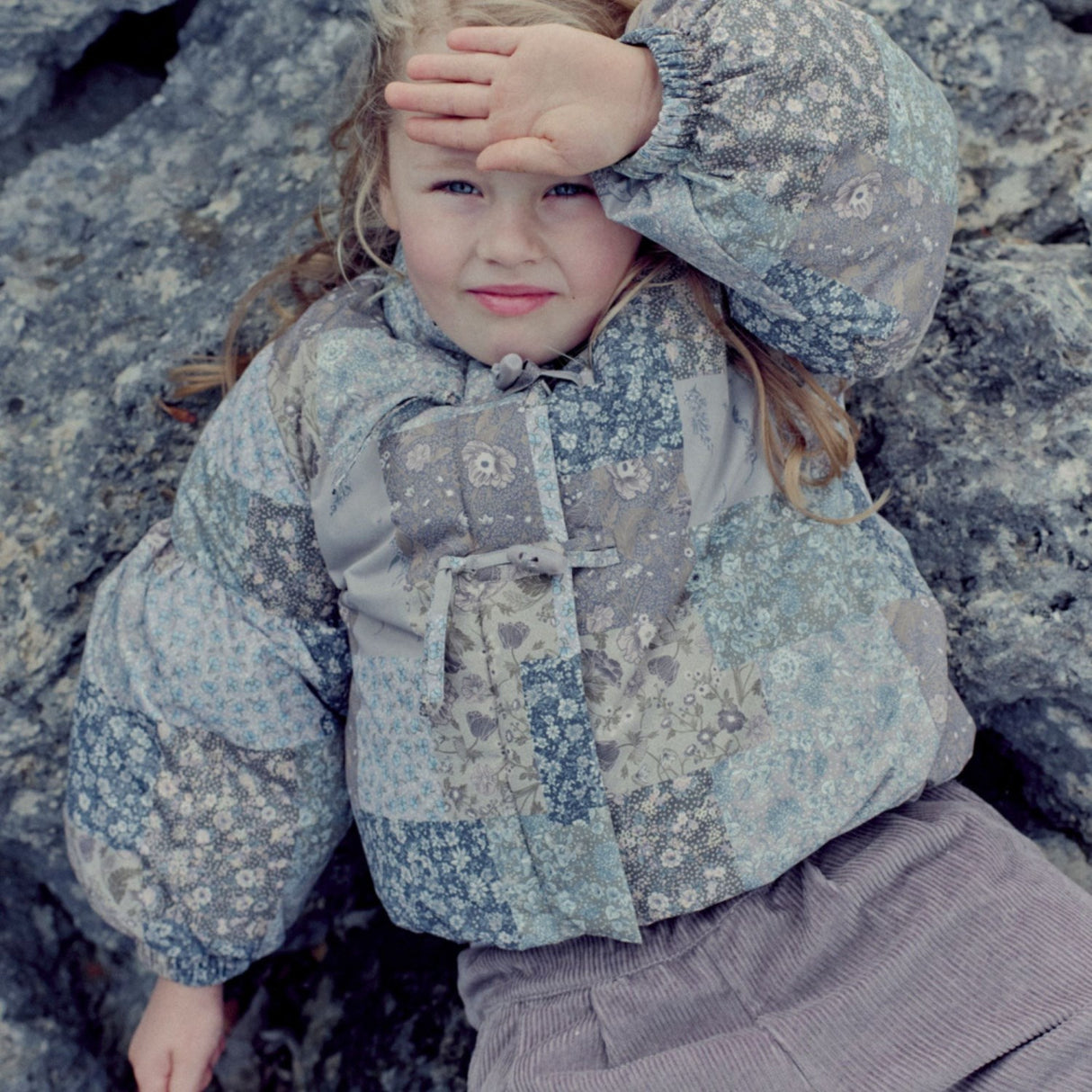 Wheat Patchwork Flowers Puffer Jacket Zallie
