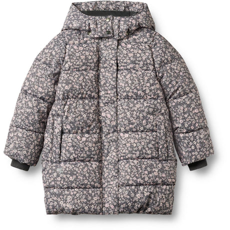 Wheat Dark Charcoal Flowers Puffer Coat Yrsa