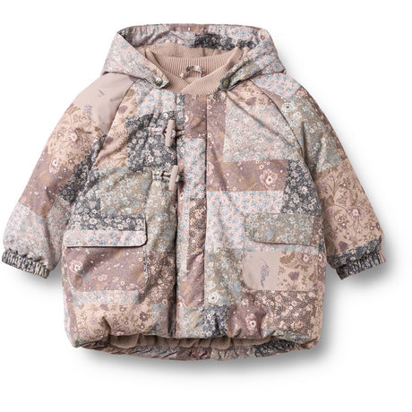 Wheat Patchwork Flowers Puffer Jacket Billo