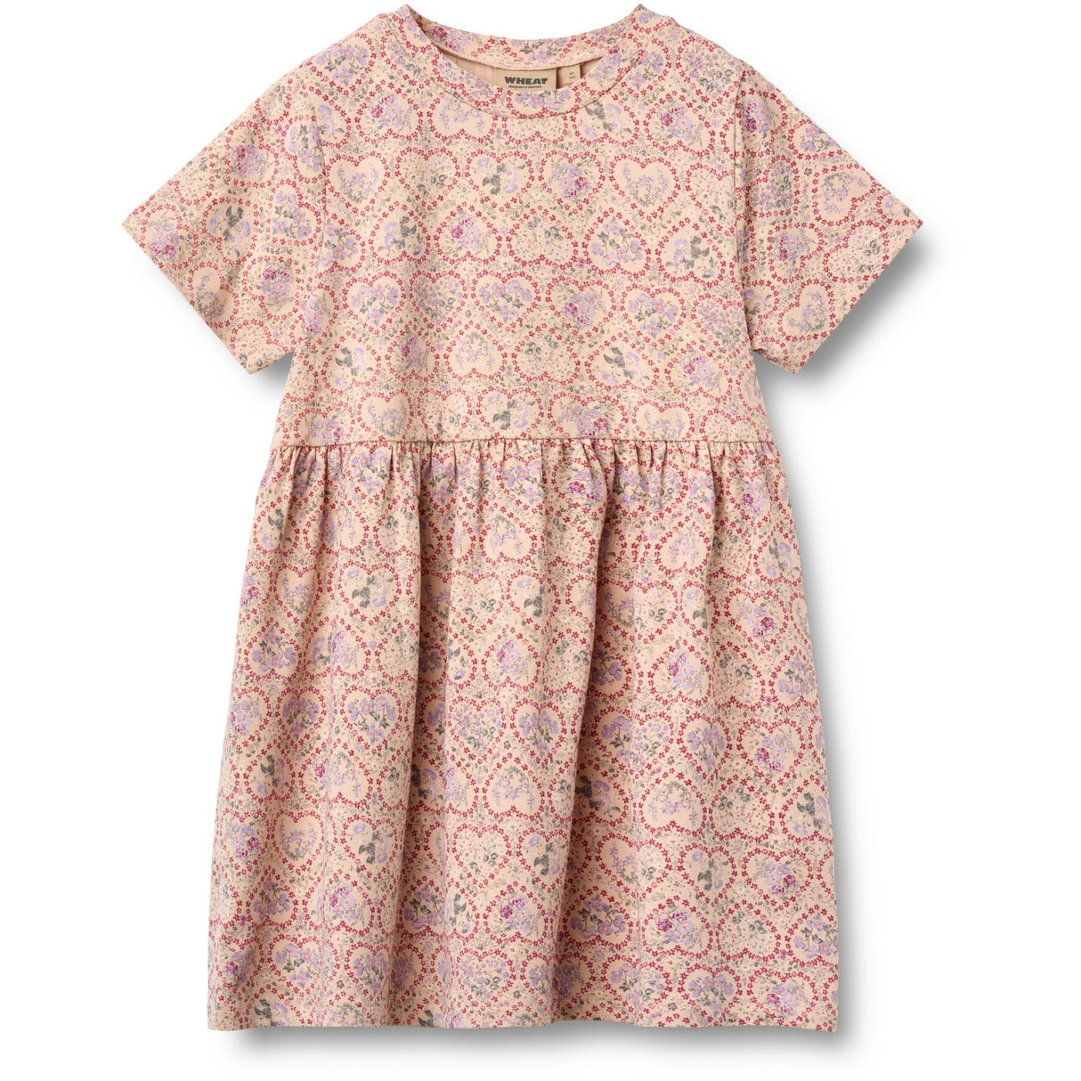 Wheat Magenta Heart Flowers Jersey Dress S/S Anna
