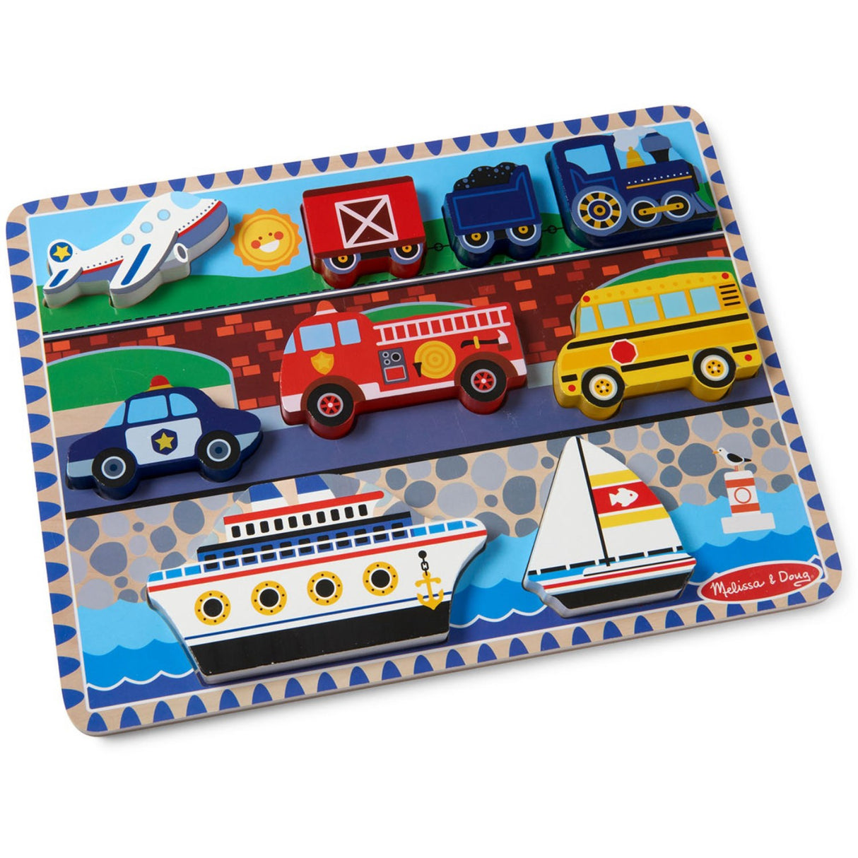Melissa & Doug Multifarvet Puzzle - Chunky Brikker - Køretøjer