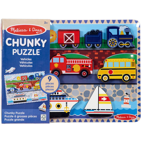 Melissa & Doug Multifarvet Puzzle - Chunky Brikker - Køretøjer