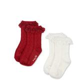 Konges Sløjd Red/Off White 2 Pack Pointelle Frill Socks