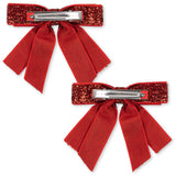 Konges Sløjd Red Glitter 2 Pack Velvet Double Bow Hair Clips