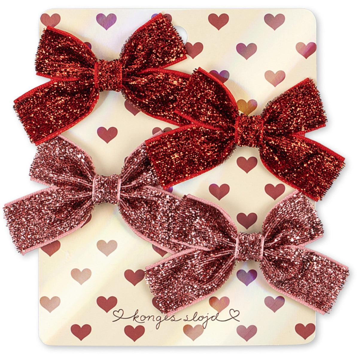 Konges Sløjd Red Glitter/ Rose Glitter 4 Pack Micki Bow Hair Clips
