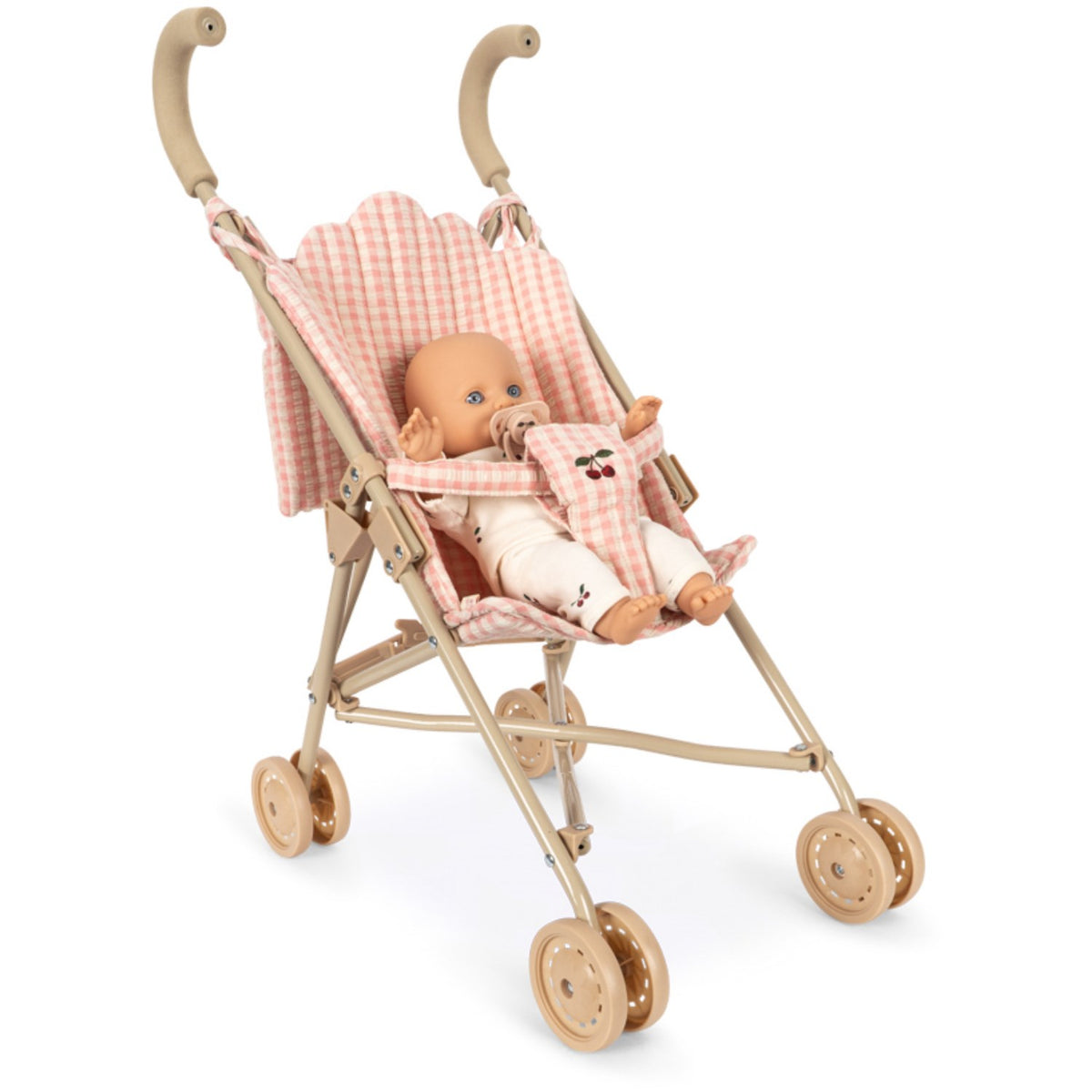 Konges Sløjd Pink Check Poppy Doll Stroller Set