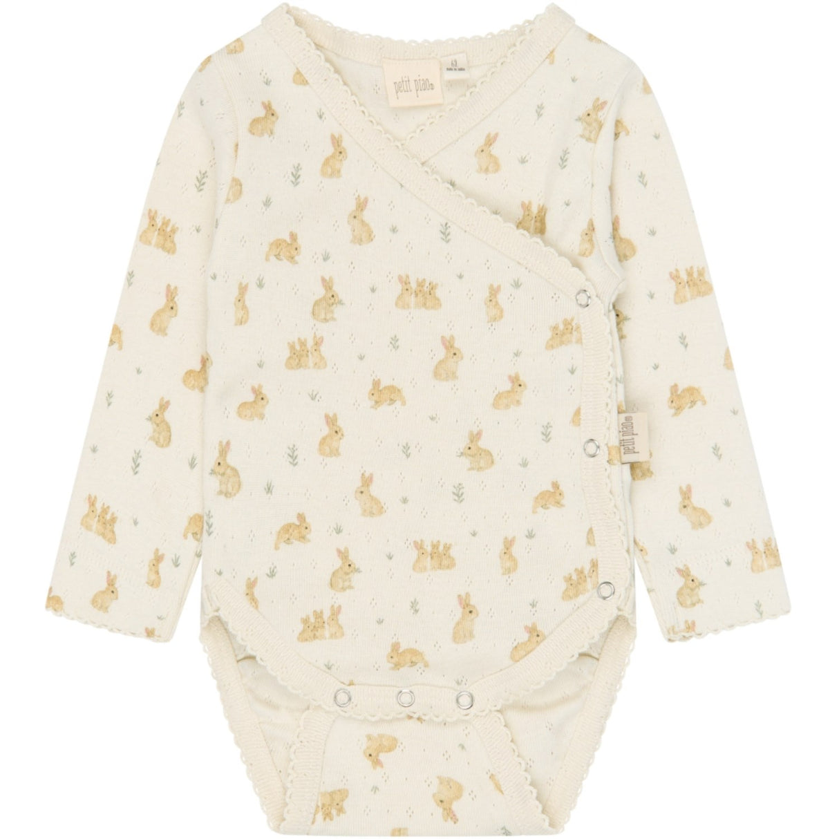 Petit Piao Eggnog Rabbit Aop Ppdio L_S Body Fold Pointelle Nb