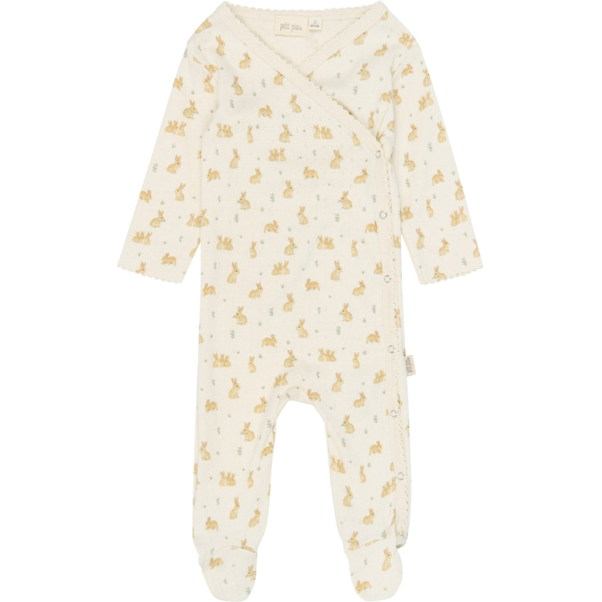 Petit Piao Eggnog Rabbit Aop Ppdio L_S Jumpsuit Fold Feet Pointelle Nb