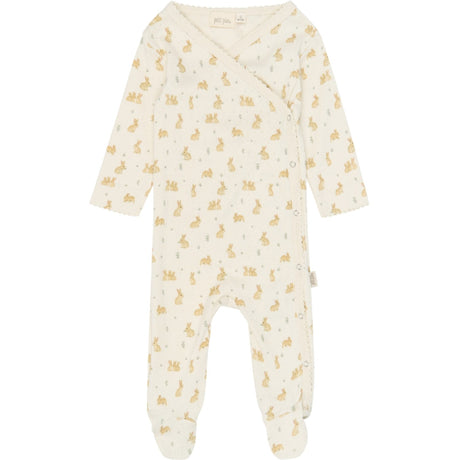 Petit Piao Eggnog Rabbit Aop Ppdio L_S Jumpsuit Fold Feet Pointelle Nb