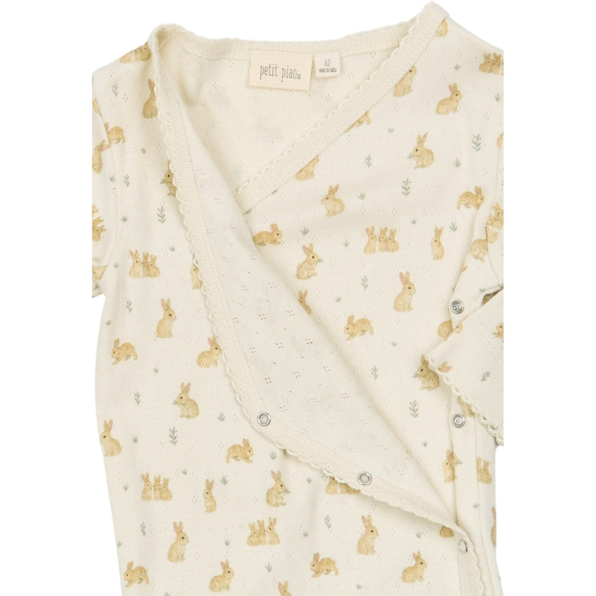 Petit Piao Eggnog Rabbit Aop Ppdio L_S Jumpsuit Fold Feet Pointelle Nb