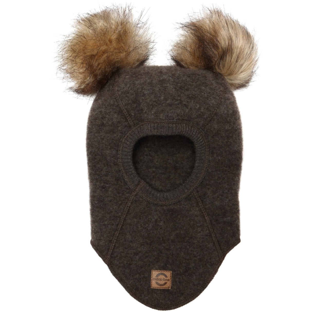 Mikk-Line Dark Brown Melange Wool Balaclava with Pom Pom