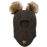 Mikk-Line Dark Brown Melange Wool Balaclava with Pom Pom