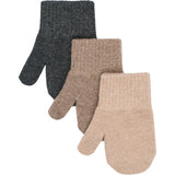 Mikk-Line Rose Melange-Melange Denver-Dark Gray Melange Magic Mittens 3-Pack With Lurex