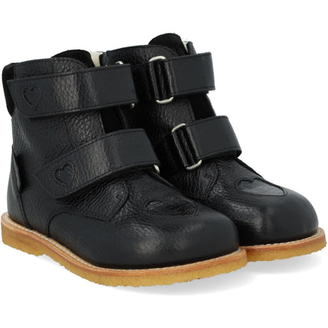 Angulus Black/Black/Black Tex-Støvle With Funklende Glitterhjerter