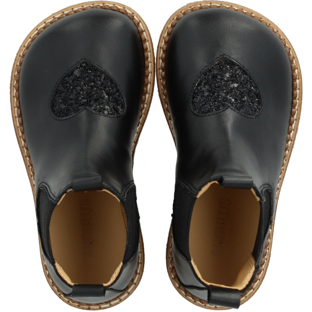 Angulus Black/Black Glitter/Black Elastic Chelsea Boot With Hjerte
