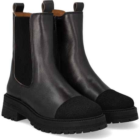 Angulus Black/Black Shine/Black Elastic Chelsea Boot With Tådetalje