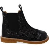 Angulus Black/Black Glitter/Black Elastic Chelsea Boot With Glitter Og Brogues Detaljer