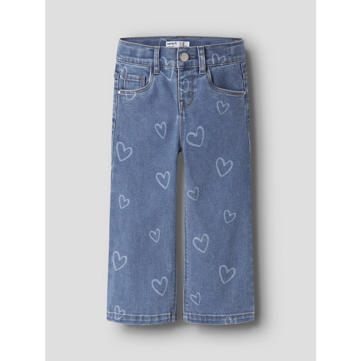 Name It Medium Blue Denim Heart Nmfrose Wide Aop Jeans 4044-On Noos