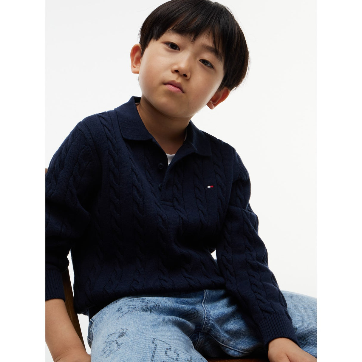 Tommy Hilfiger Dark Blue-Blue Cotton Cable Polo Sweater