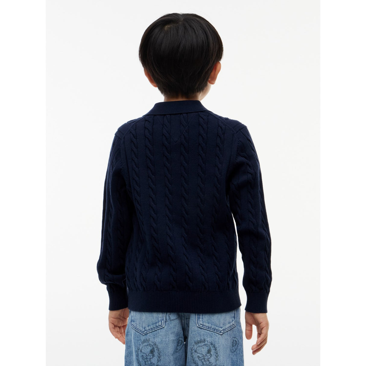 Tommy Hilfiger Dark Blue-Blue Cotton Cable Polo Sweater