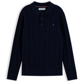 Tommy Hilfiger Dark Blue-Blue Cotton Cable Polo Sweater