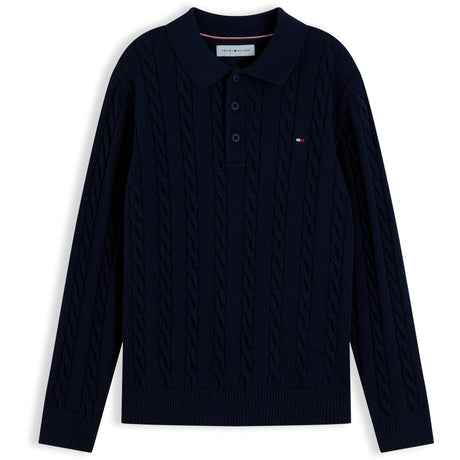 Tommy Hilfiger Dark Blue-Blue Cotton Cable Polo Sweater