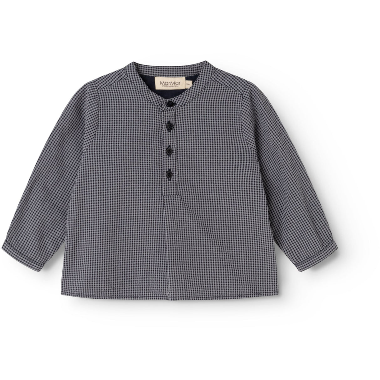 MarMar Cotton Seersucker Pigeon Blue Check Totoro Shirt