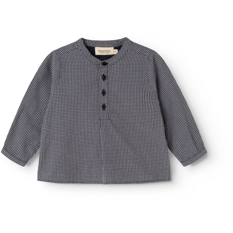 MarMar Cotton Seersucker Pigeon Blue Check Totoro Shirt