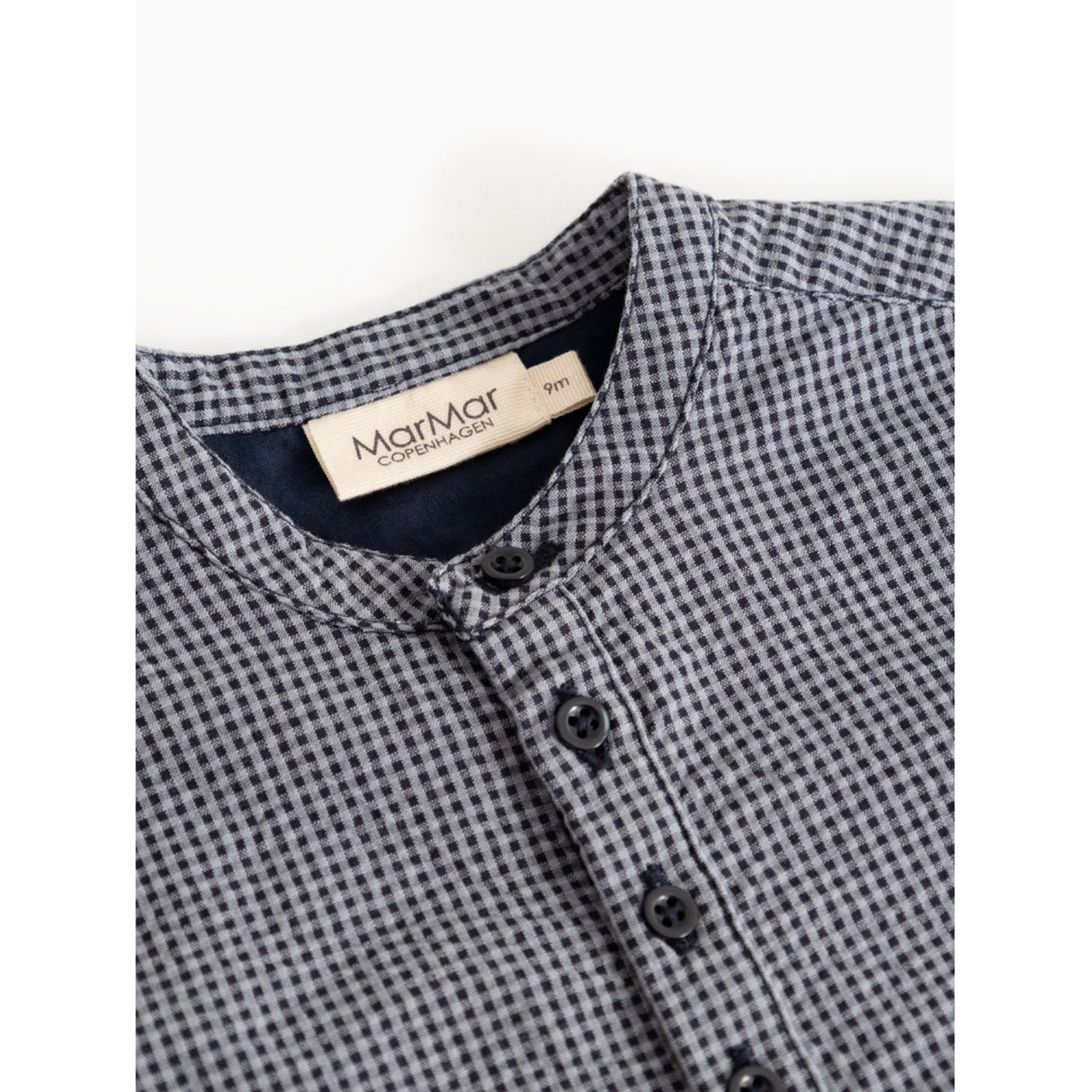 MarMar Cotton Seersucker Pigeon Blue Check Totoro Shirt