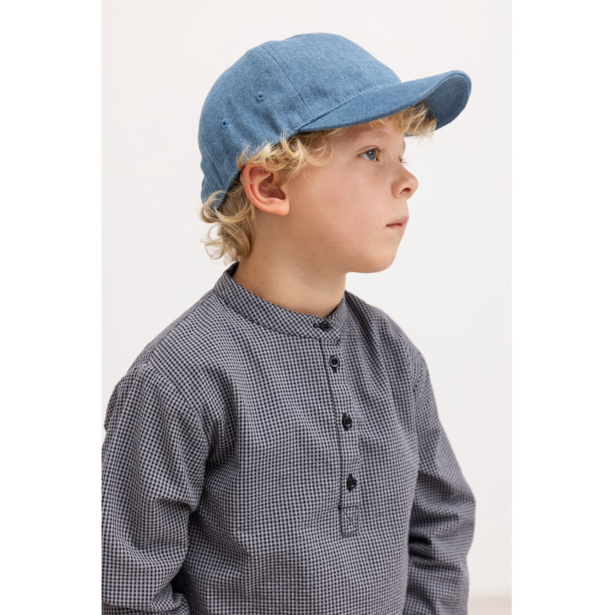 MarMar Cotton Seersucker Pigeon Blue Check Totoro Shirt