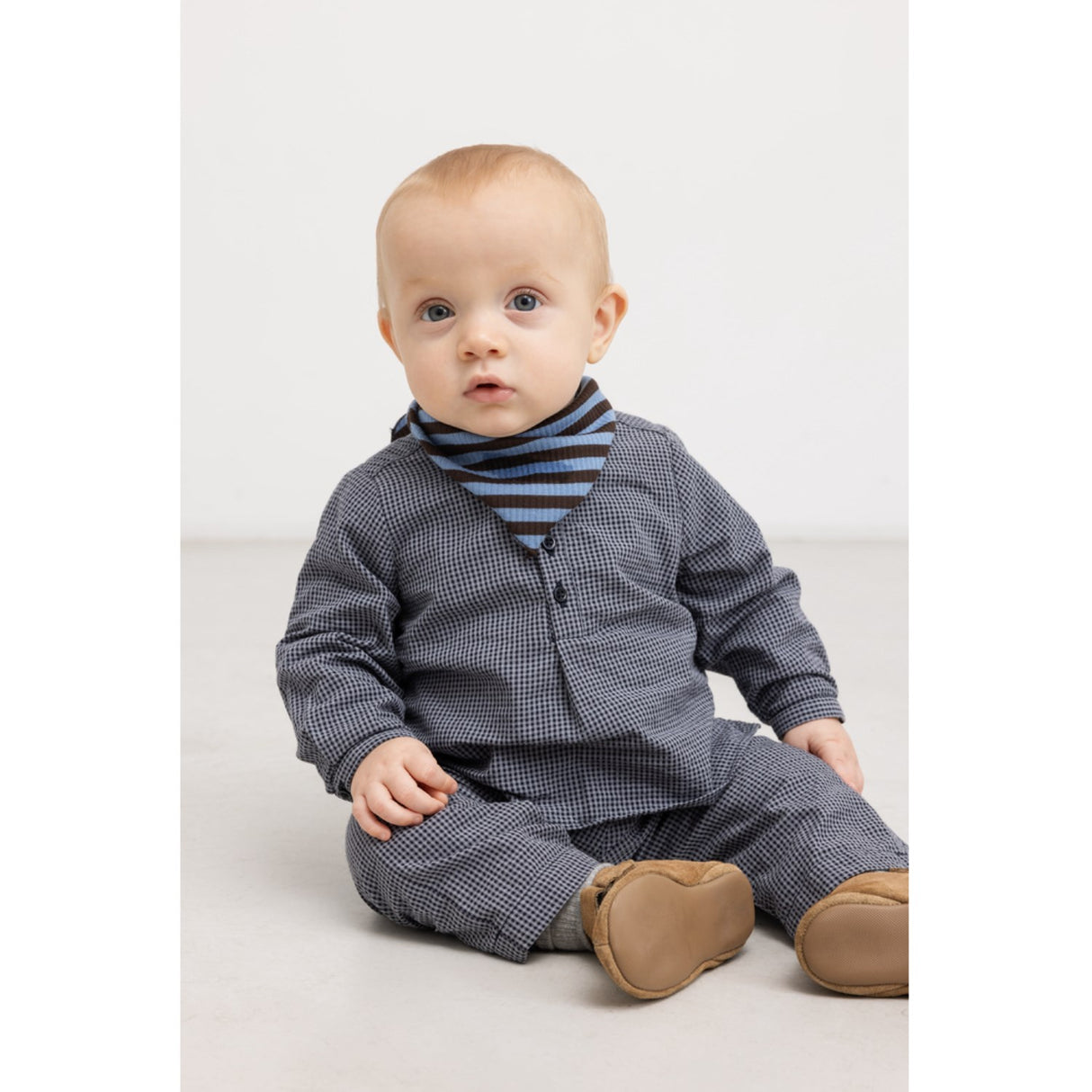 MarMar Cotton Seersucker Pigeon Blue Check Totoro Shirt