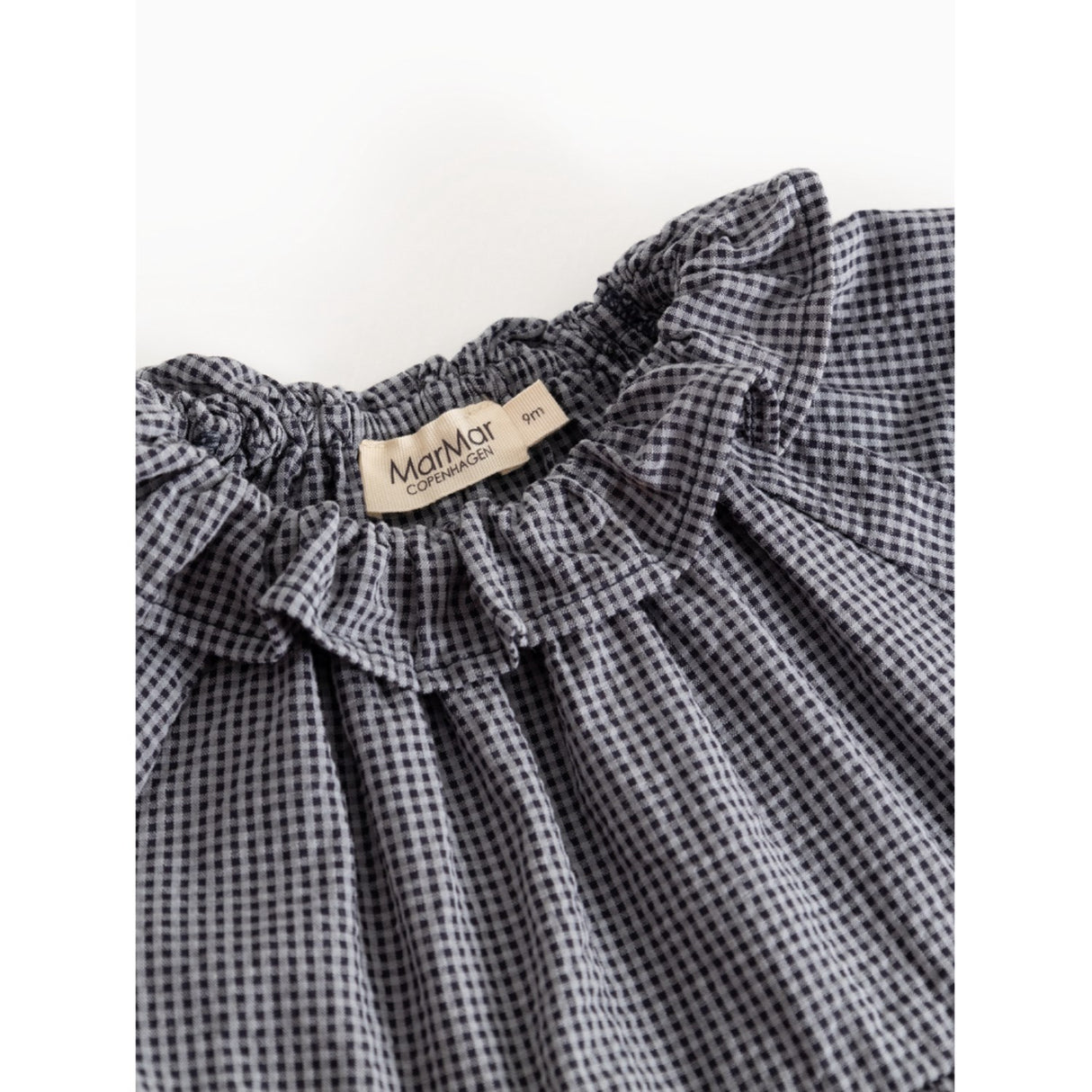 MarMar Cotton Seersucker Pigeon Blue Check Dawson Frill Dress
