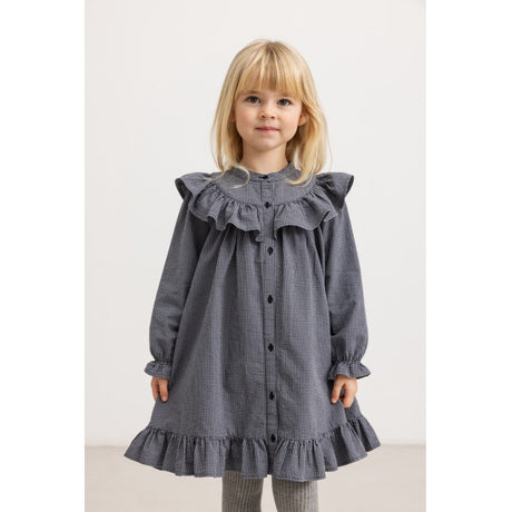 MarMar Cotton Seersucker Pigeon Blue Check Dalina Dress