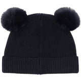 Huttelihut Dark Navy Beanie Wool Knit Pompoms