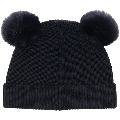 Huttelihut Dark Navy Beanie Wool Knit Pompoms