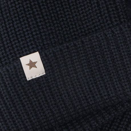 Huttelihut Dark Navy Beanie Wool Knit Pompoms