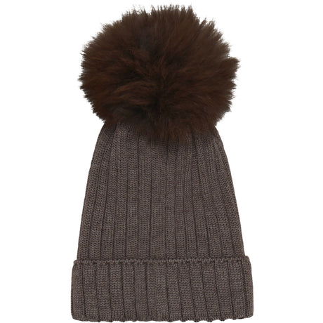 Huttelihut Brown Melange Hat Knit Alpaca Pompom
