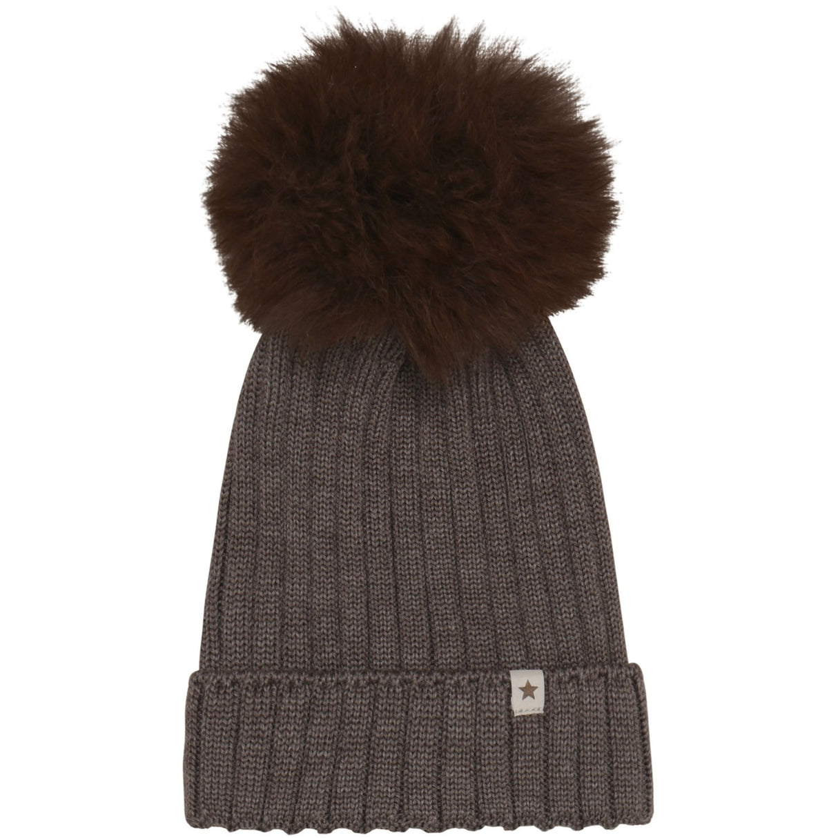 Huttelihut Brown Melange Hat Knit Alpaca Pompom
