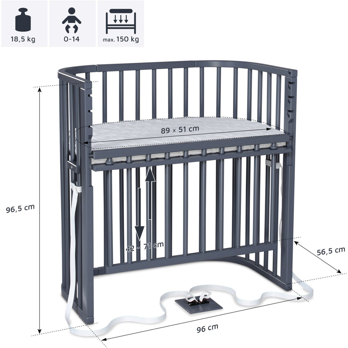 babybay® Grey Varnished Boxspring Comfort Plus Co-sleeper