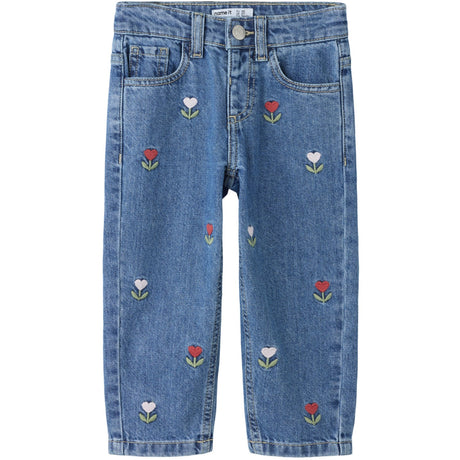 Name It Medium Blue Denim Embroided Nmfbella Mom Dnm Emb Jeans 5526-Bp
