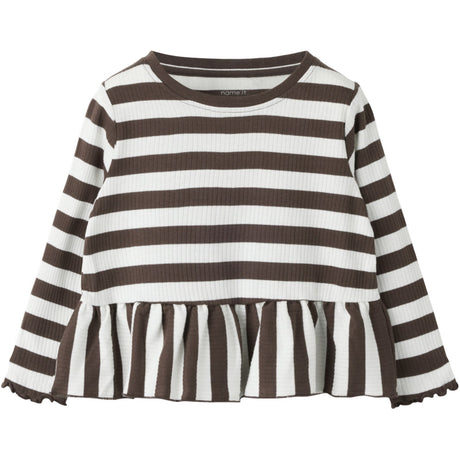 Name It Chocolate Brown Cloud Dancer Nmfnilje Ls Peplum Top