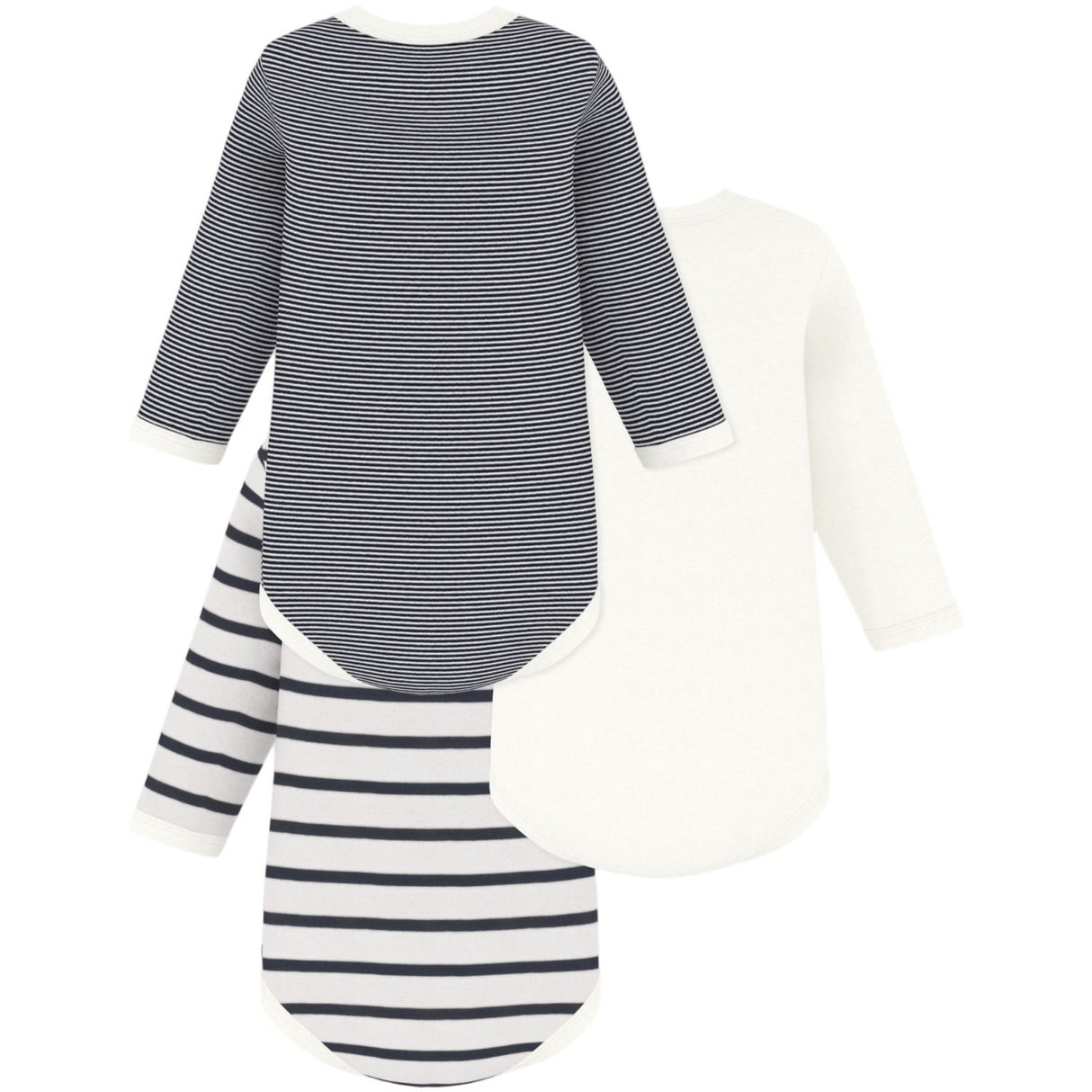 Petit Bateau Navy/White Long Sleeve Bodysuit 3-Pack