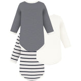 Petit Bateau Navy/White Long Sleeve Bodysuit 3-Pack