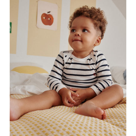 Petit Bateau Navy/White Long Sleeve Bodysuit 3-Pack