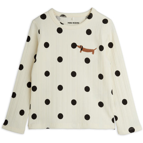 Mini Rodini Off-White Dots AOP Dog Ls Tee